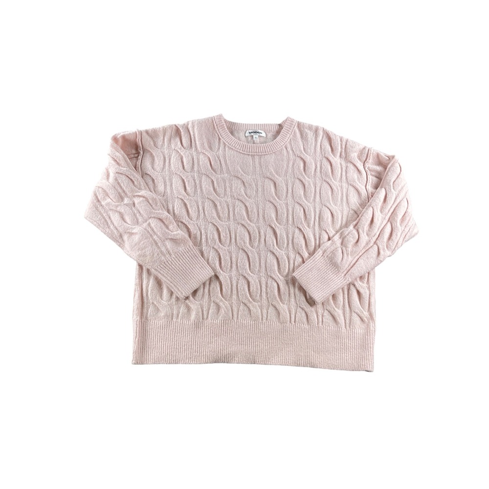 Vigoss Pink Cable Knit Crew Neck Sweater Womens Small Soft Pullover Relaxed Fit